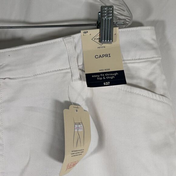 New St John's Bay Capri Womens 18P Petite White Mid Rise Button Zip Cotton Blend - Picture 4 of 9
